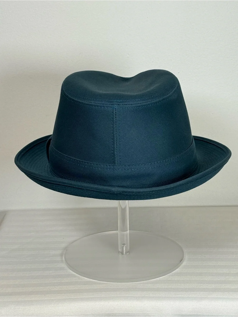 HERMES ‘Edouard’ Cotton Canvas Fedora Hat Made In France Deep Peacock Blue 58cm